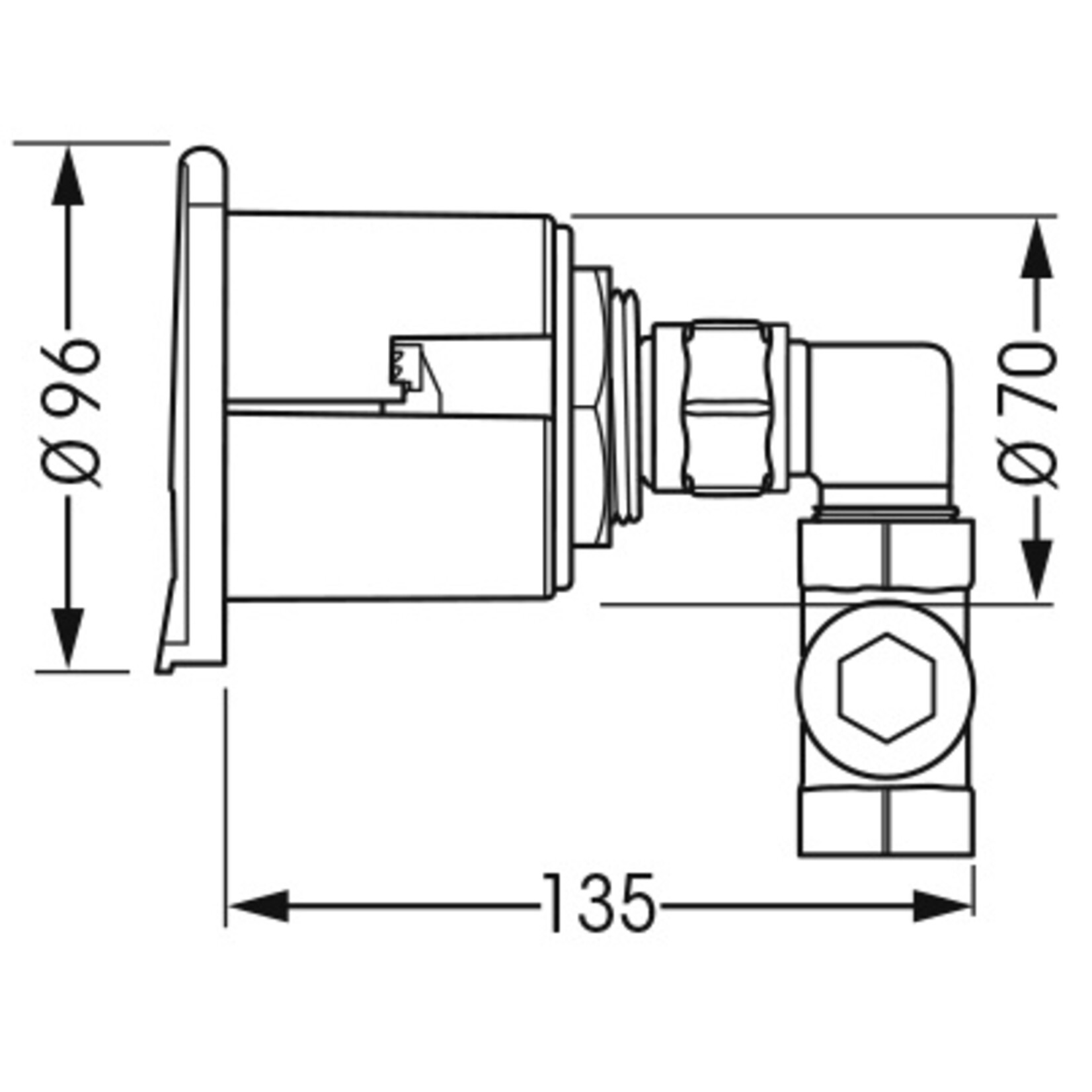 Plastimo Water inlet elbow+chrome square cover