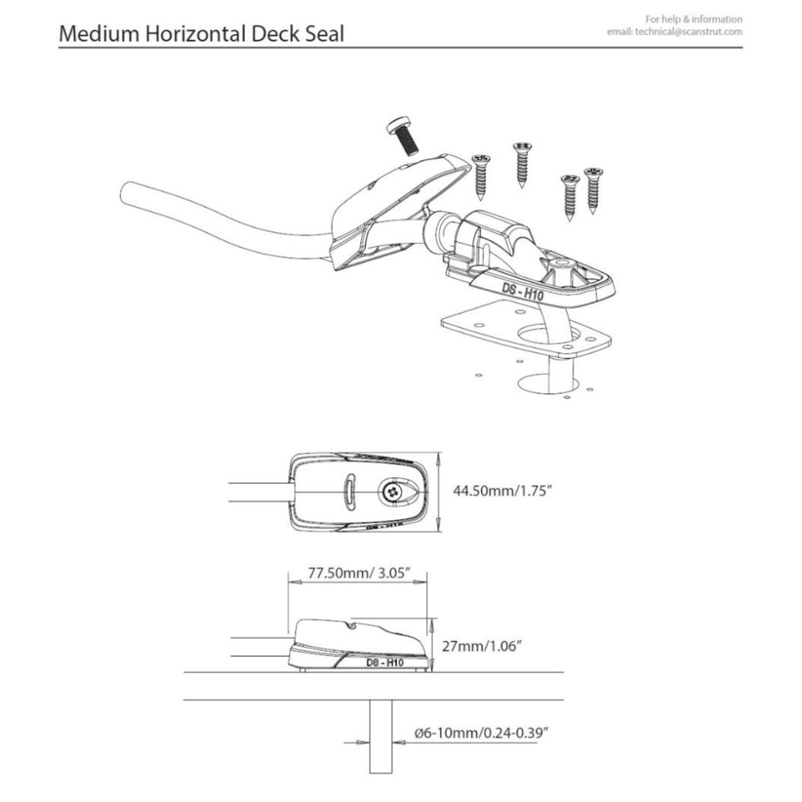 Scanstrut Horizontal black entry deck seal -6-10mm cable.