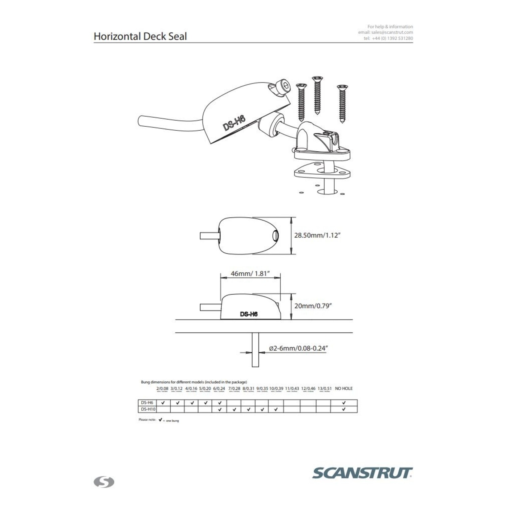 Scanstrut Horizontal black entry deck seal -2-6mm cable.