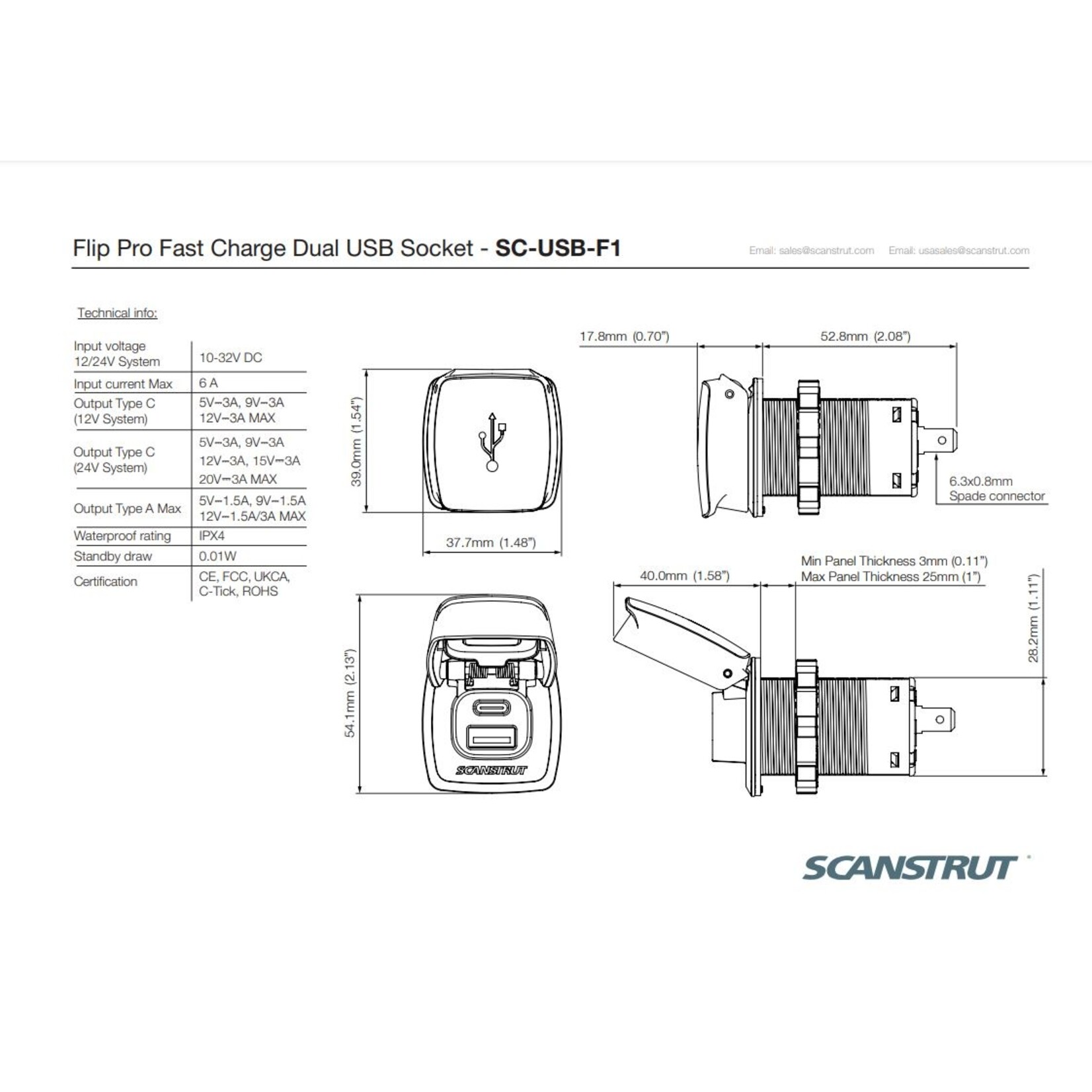 Scanstrut Flip Pro Fast Charge Dual USB Socket