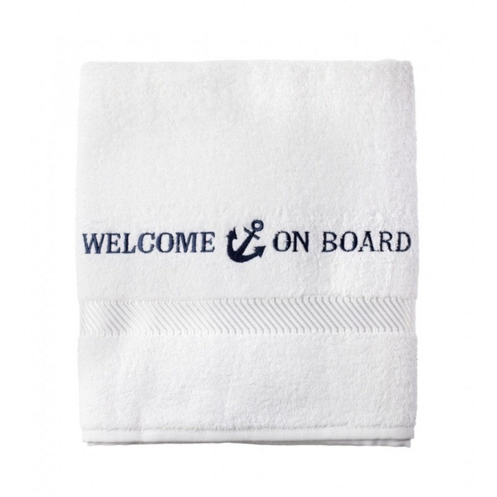 Bath towel Welcome on board embroidered 70 x 140 cm white