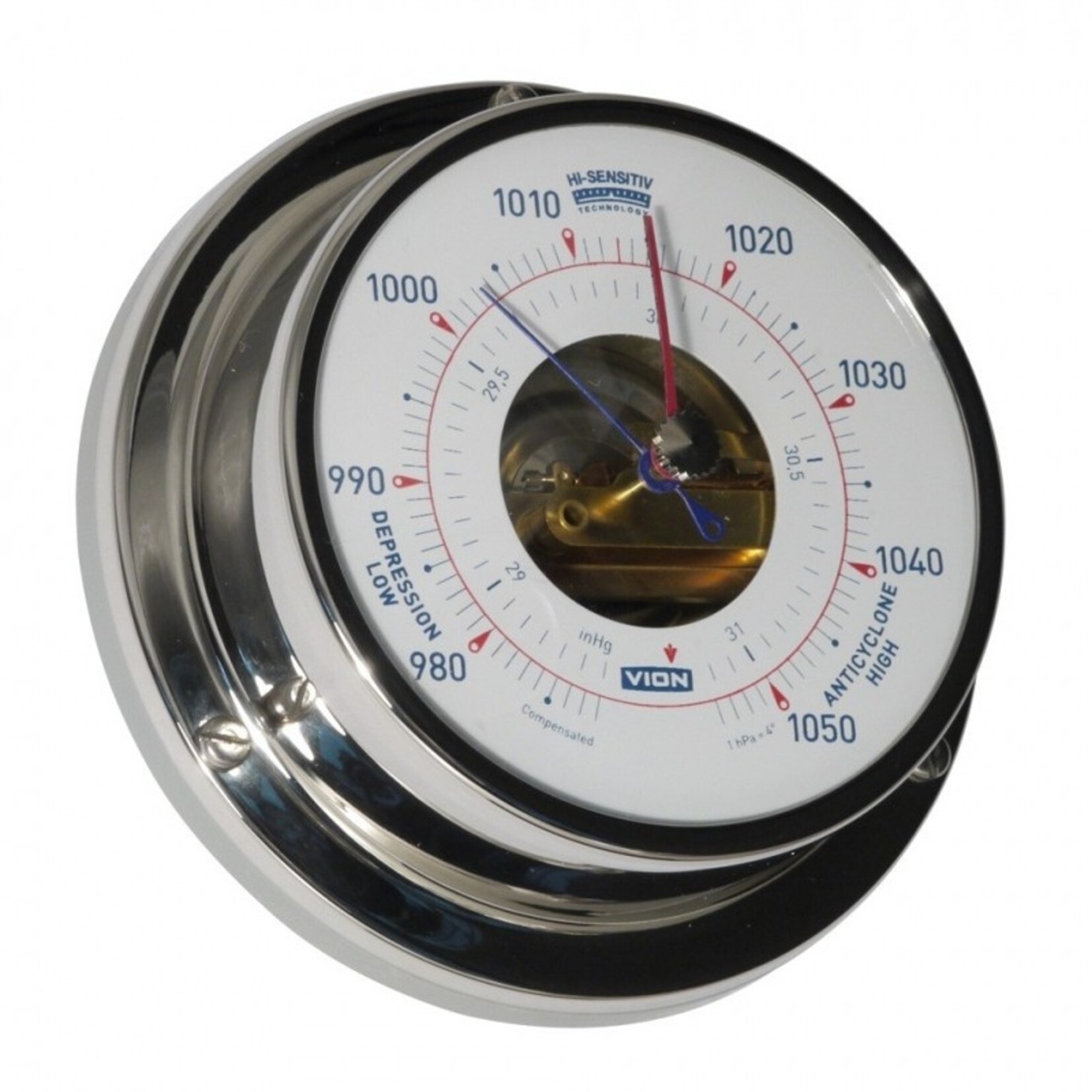 Vion Barometer - polished stainless steel - ø97mm - hi sensitiv - w/wall mount - VION