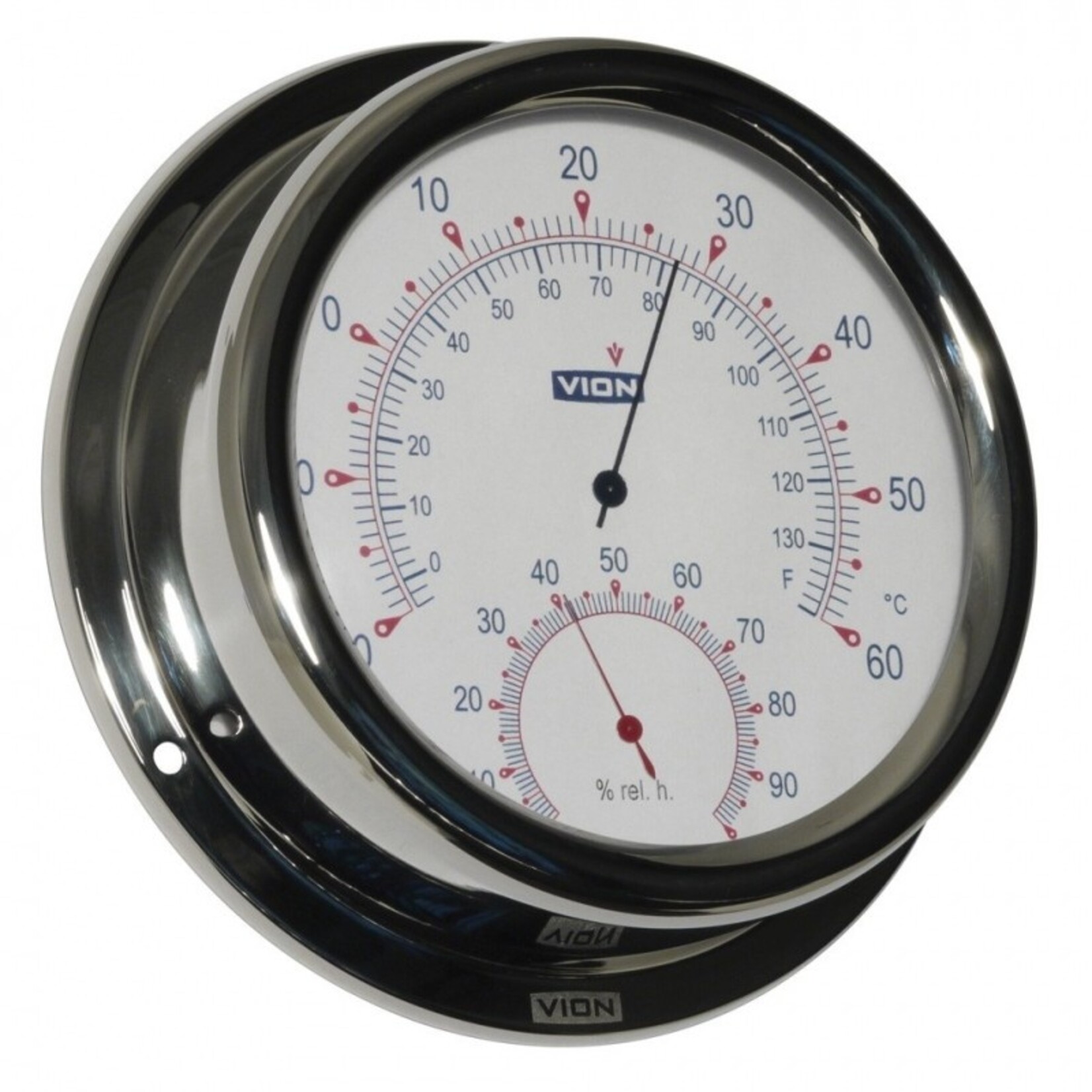 Vion Thermo-/hygrometer - polished stainless steel - ø150mm