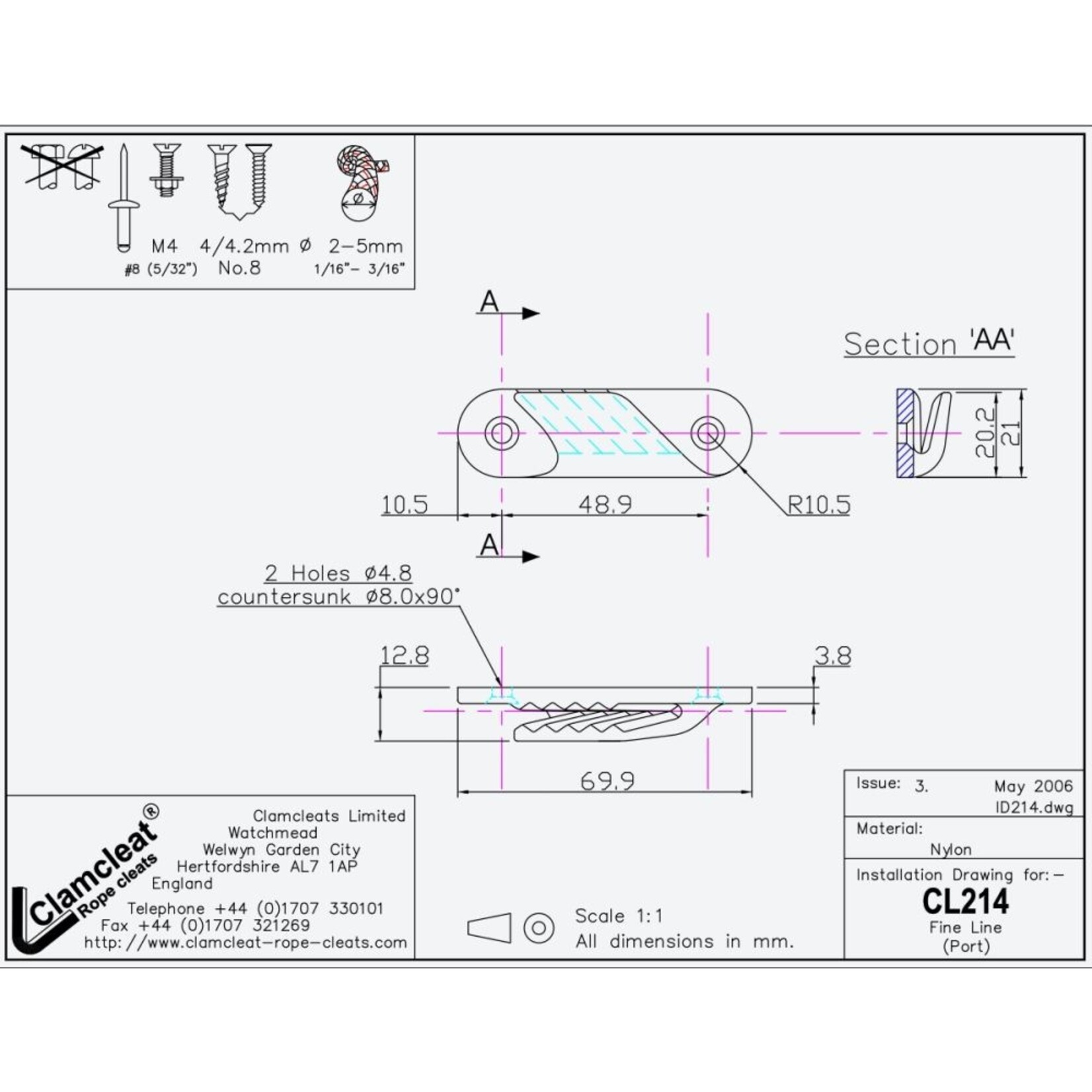 Clamcleat wit CL214 Cleat only