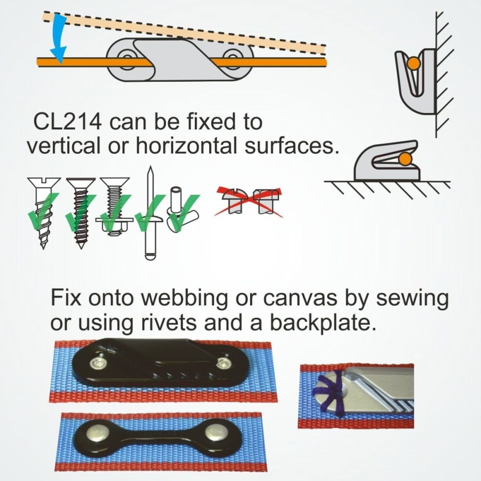 Clamcleat wit CL214 + B/Plate + Rivets