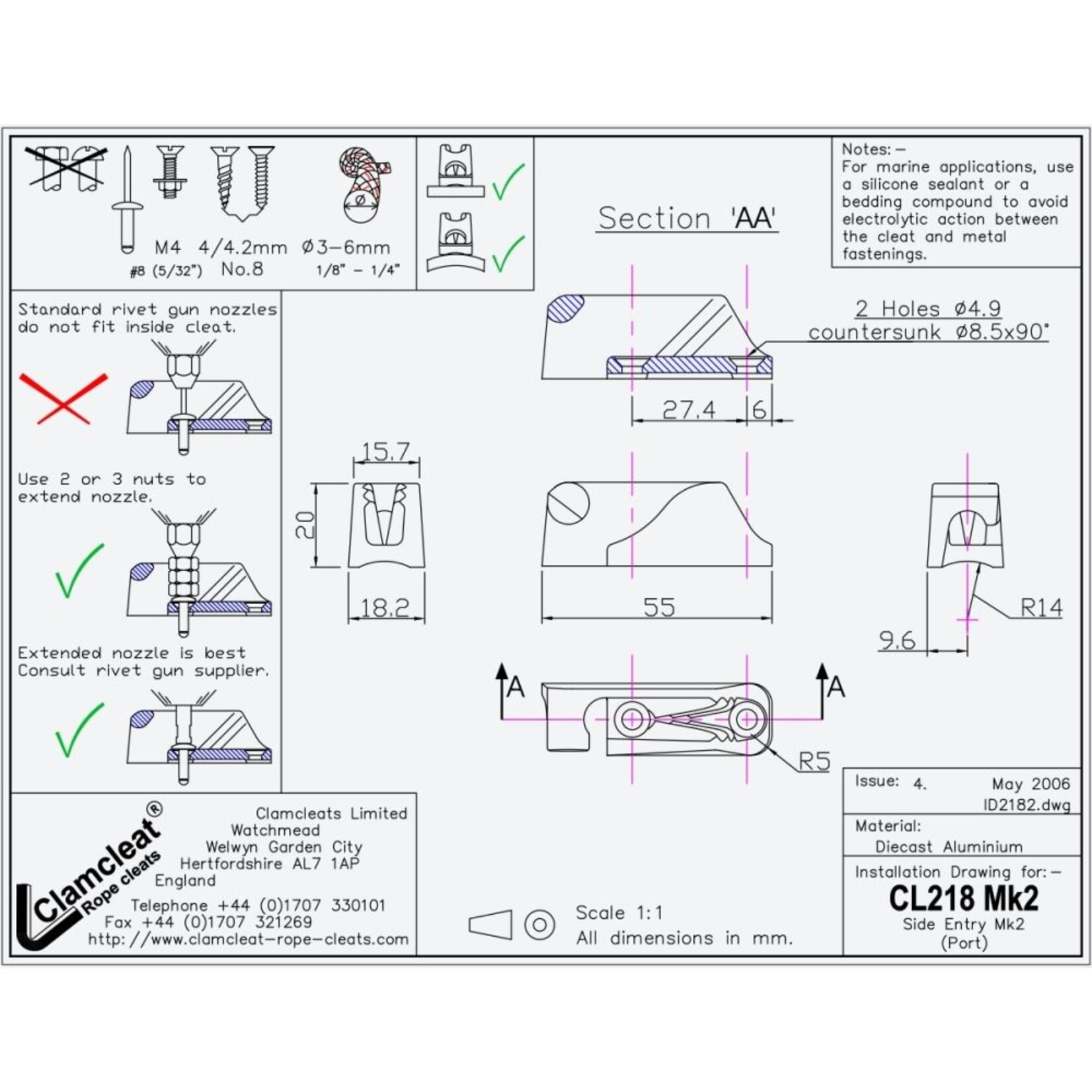 Clamcleat Side Entry MK2 (Port) zilver