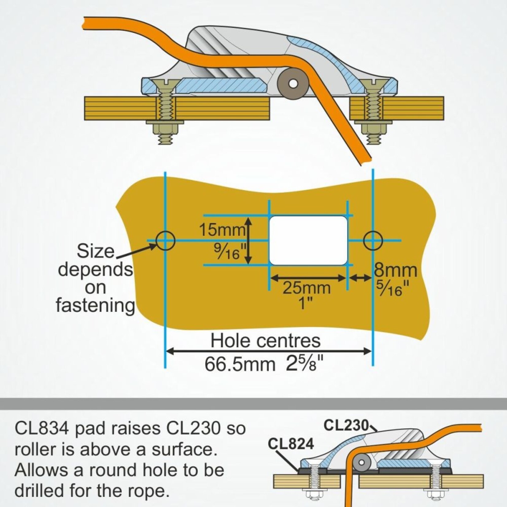 Clamcleat MK1 with Bottom Roller zilver