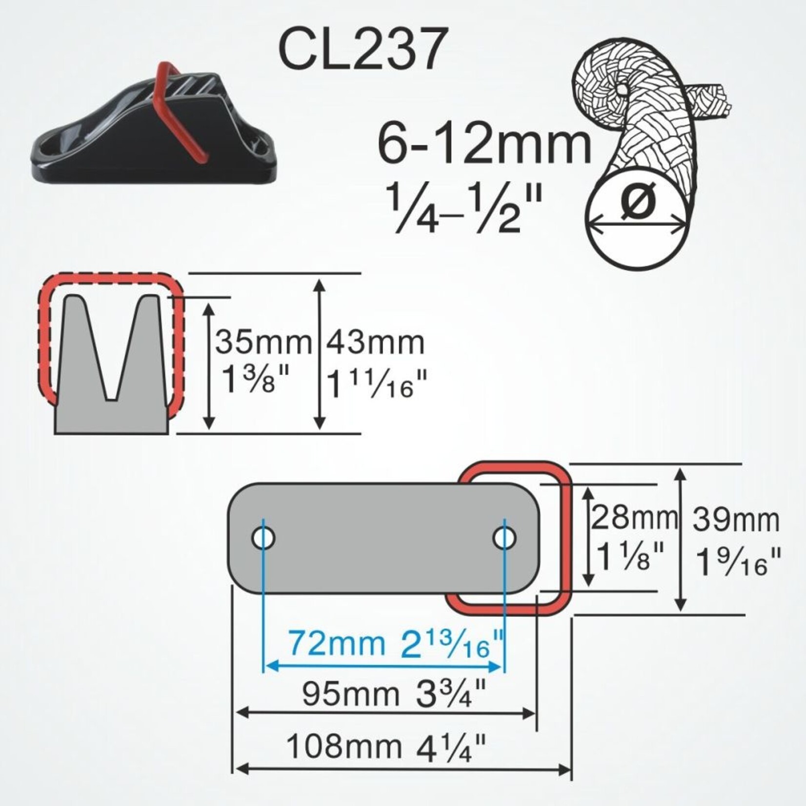Clamcleat Vertical zwart Nylon with Spring Gate