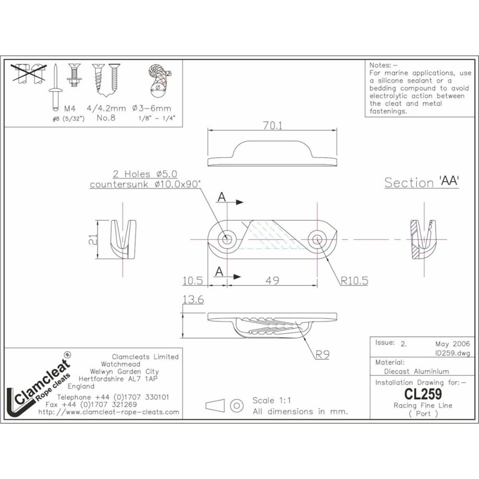 Clamcleat Racing Fine Line (Port) zilver - Retail Card