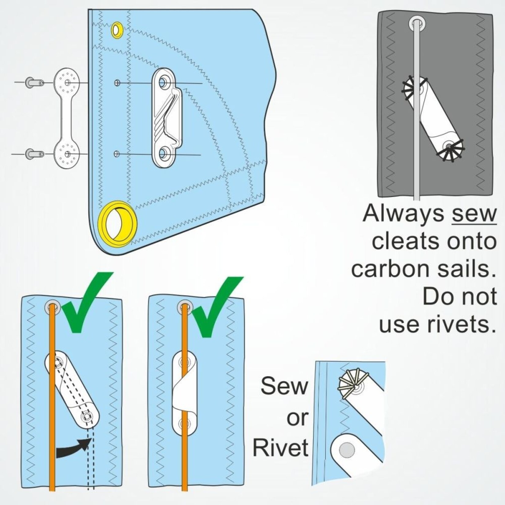 Clamcleat Racing Fine Line (Port) zilver + Plate + Rivets