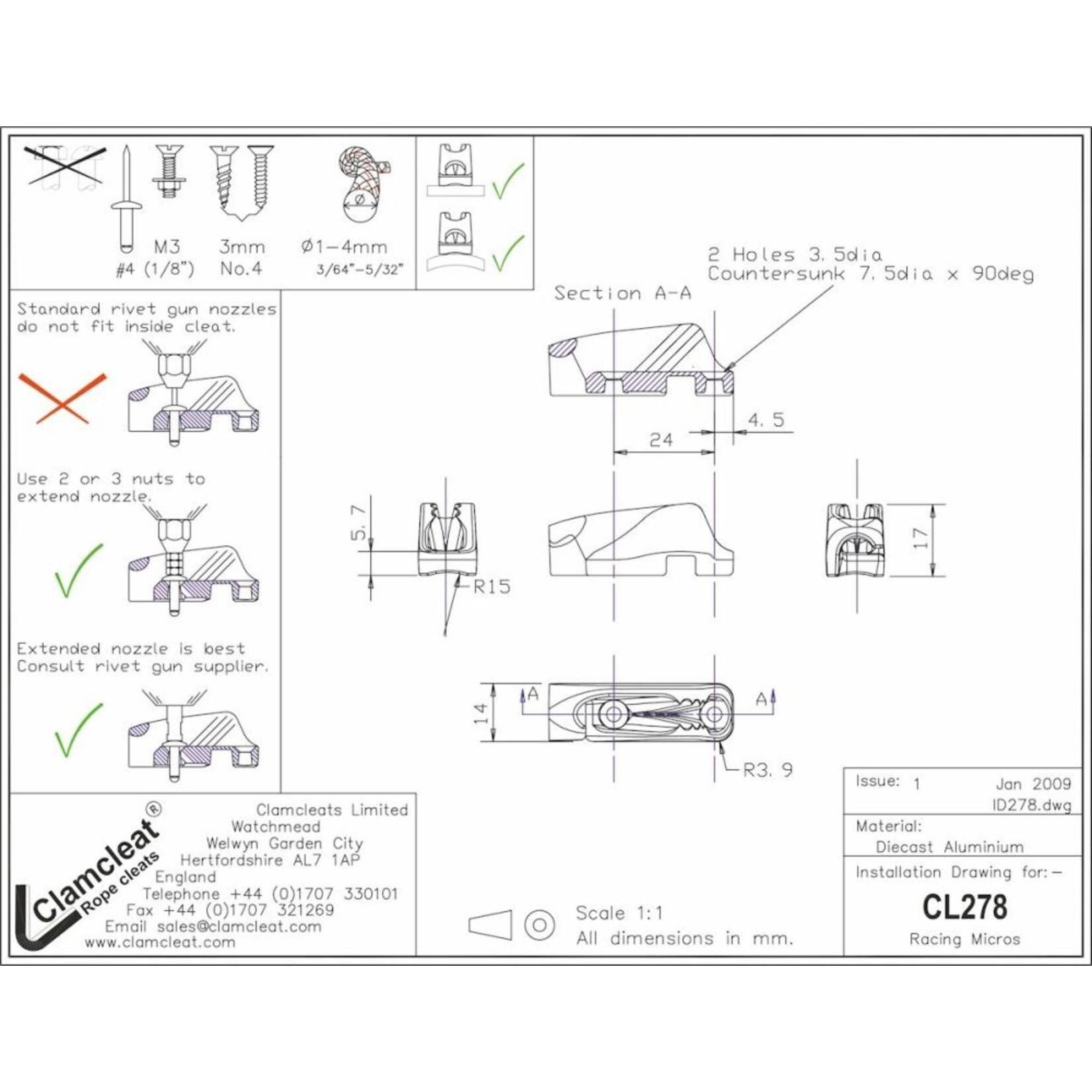 Clamcleat Side Entry Racing Micros (Port) zilver