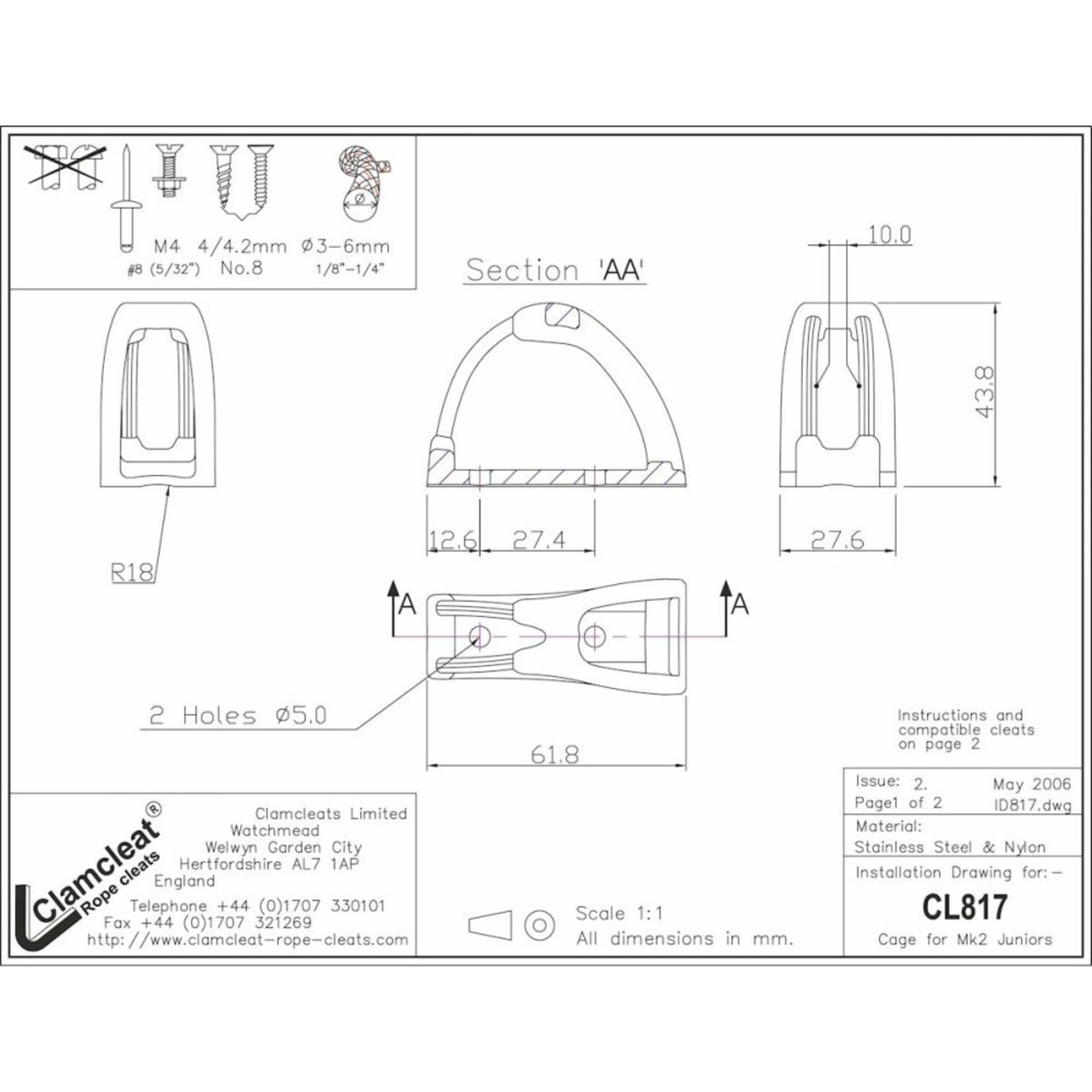 Clamcleat Cage for CL211 MK2