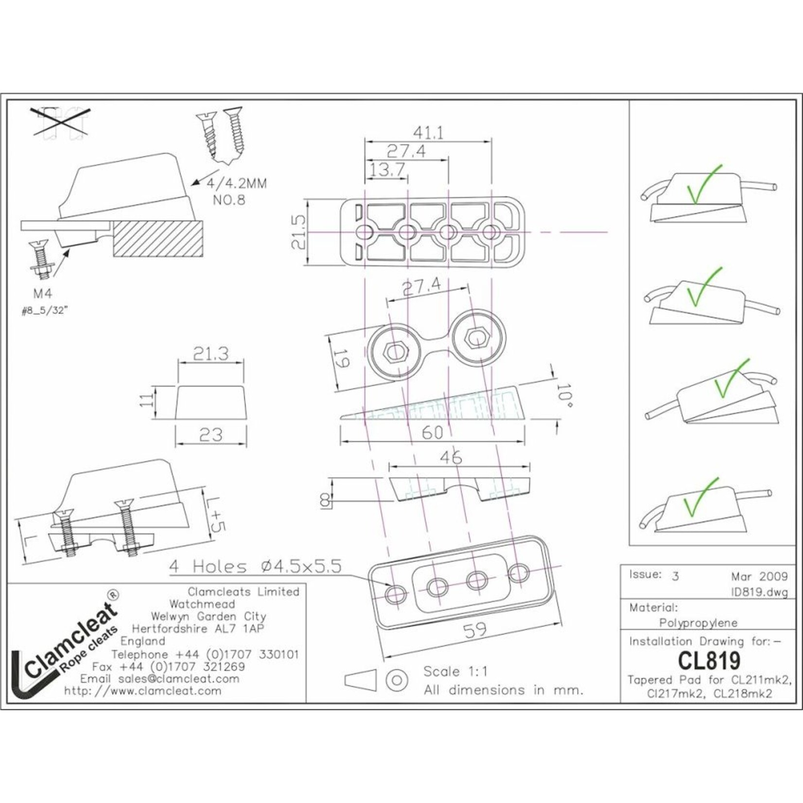 Clamcleat Tapered Pad for CL211 MK2