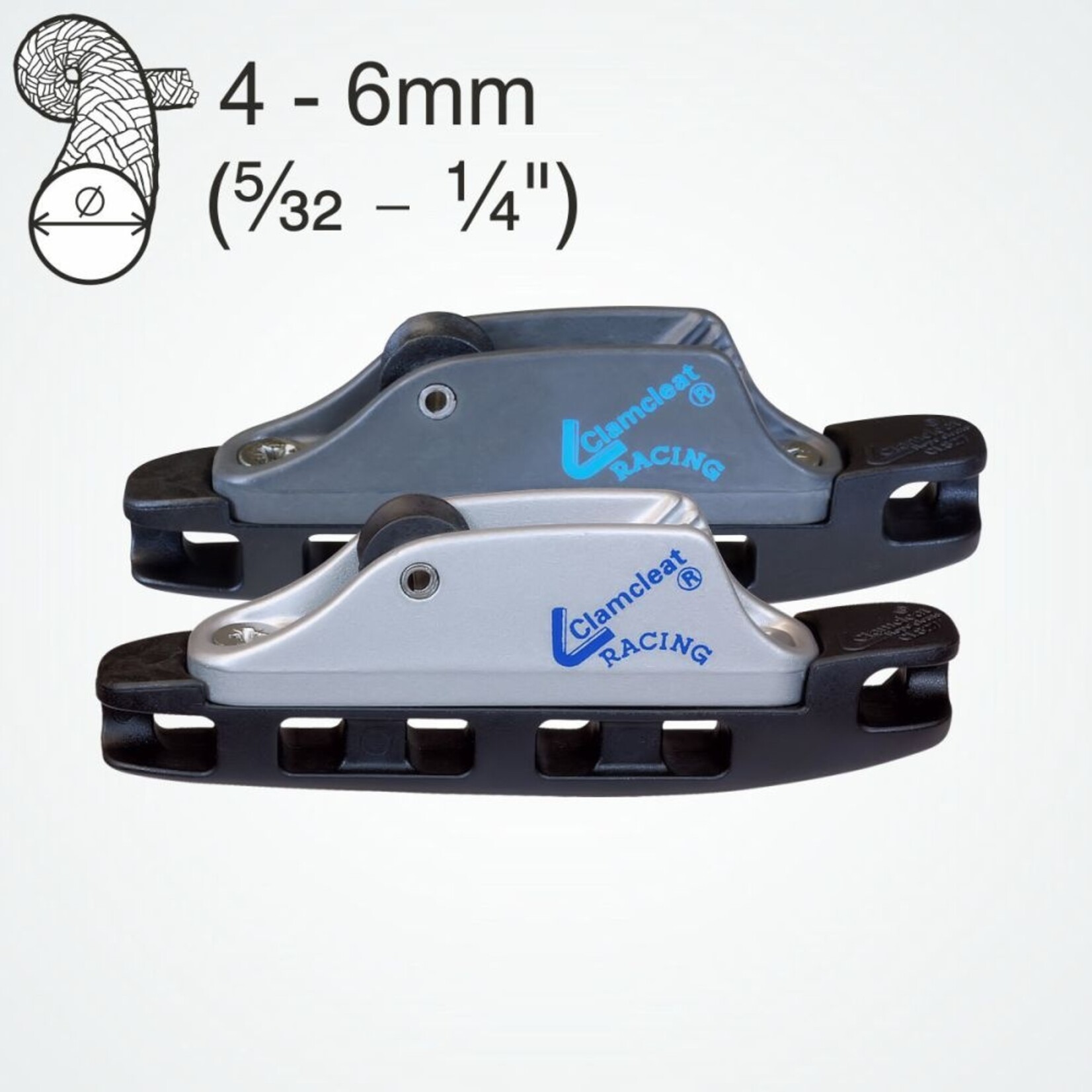 Clamcleat Aero Base with zilver CL236 MK1 Roller Fairlead Racing Junior