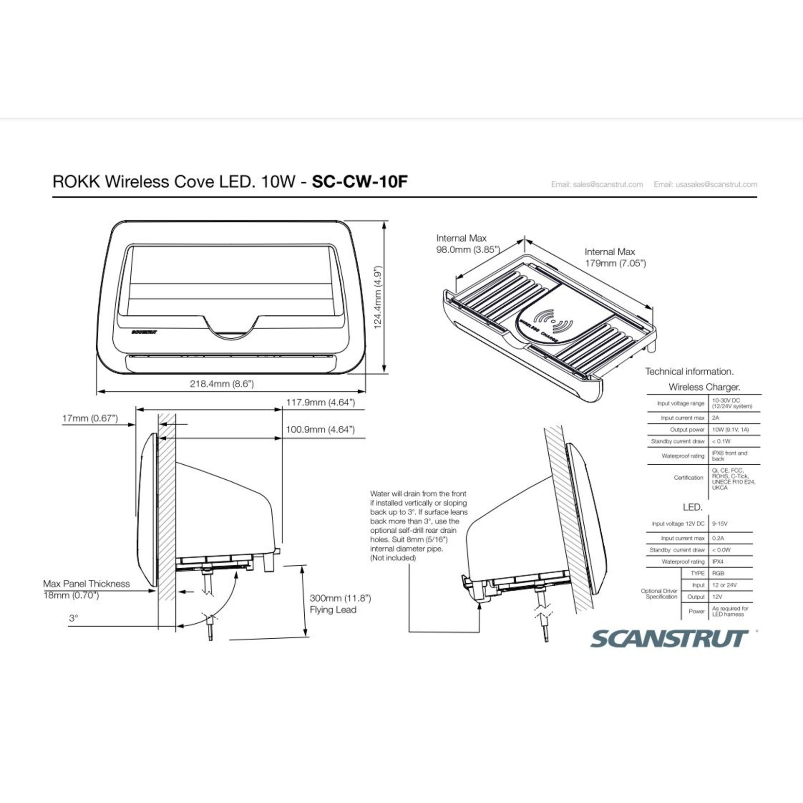 Scanstrut ROKK Wireless - Cove LED. Waterproof wireless charger 12/24V