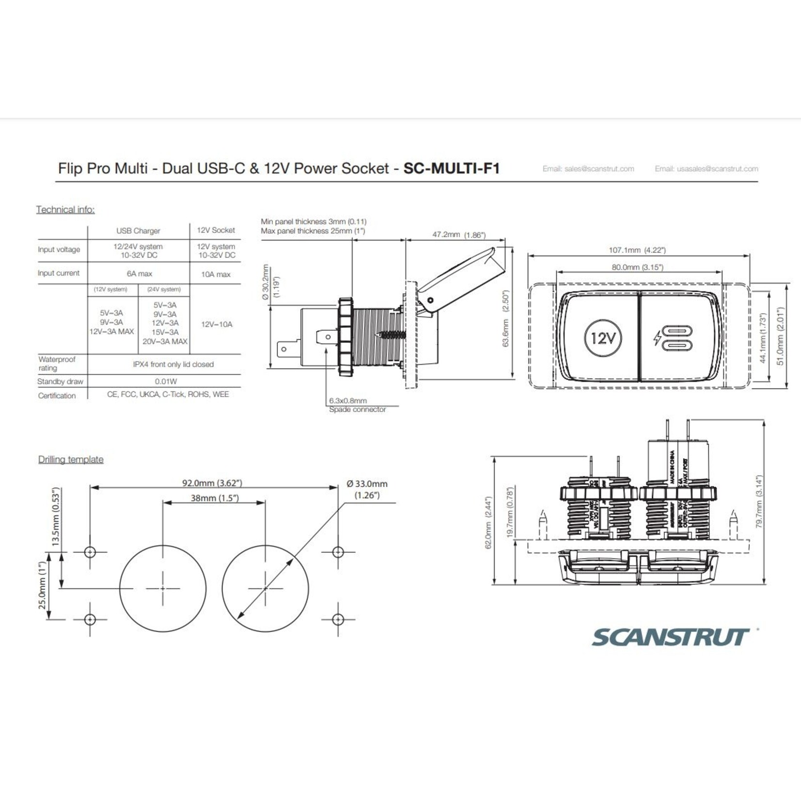 Scanstrut Flip Pro Multi - Dual USB-C & 12V Power Socket