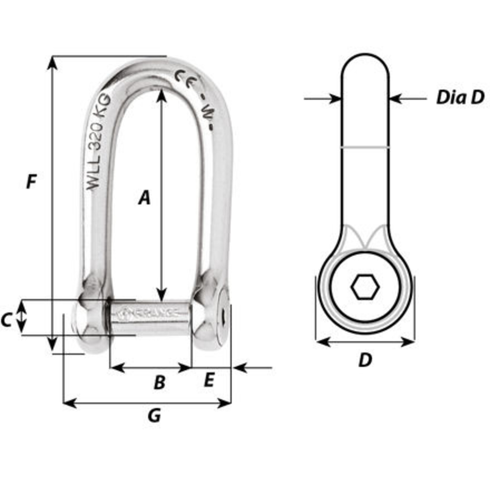 Wichard Self-locking allen head pin long shackle - Dia 6 mm