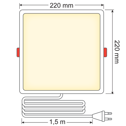 LED- kattovalo, neliö - 18 W - 220 x 220mm