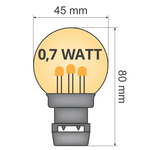 Valoketju, LED- lamppu, kirkas kupu - 0.7W -  , kohotetuilla diodeilla