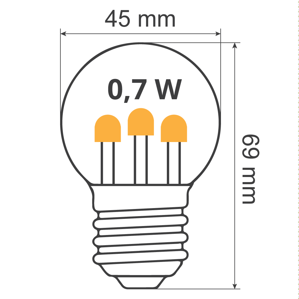 Valoketju 0.7 W LED- lampuilla, pitkät kohotetut diodit