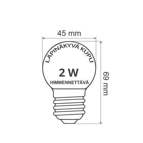 Valoketju 1W tai 2W LED-lampuilla,  ledi pohjassa