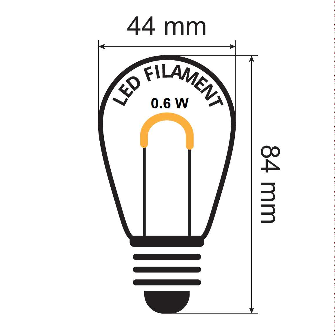 Filamenttilamppu U:n muotoisella filamentilla, 0.6W , lämpimän valkoinen