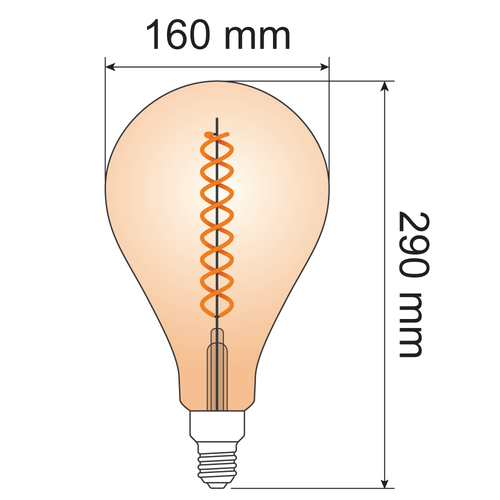 8,5W XXL DNA-spiraalilamppu - 2000K - Amber Glass, himmennettävä