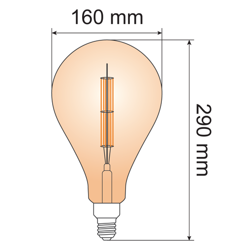 10W  XXL lamppu kaksoisfilamentilla - 2000K - Amber Glass, himmennettävä