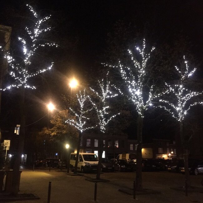 Jatkettavat jouluvalot | Lämmin valkoinen sinisellä kimalluksella | 50 metriä 500 valoa | Kumijohto