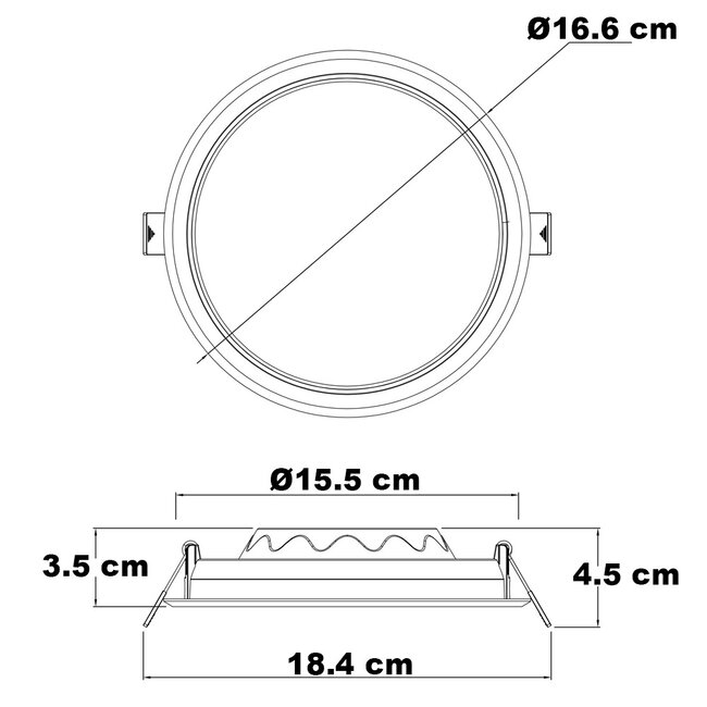 Pyöreä LED-alasvalo – 12 W – Ø165 mm