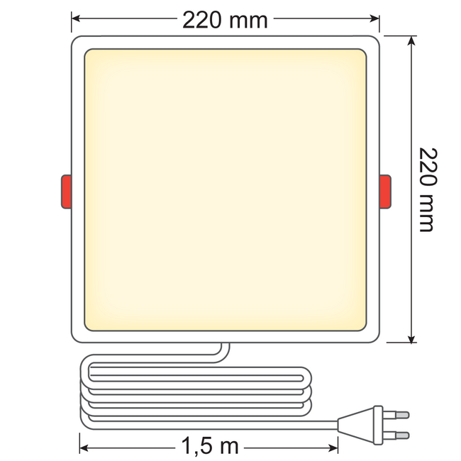 LED Downlight vierkant - 18 watt - 220 x 220mm