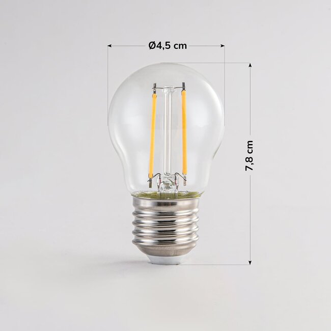 2,5 W & 4,5 W filamenttilamppu, 2700 K, kirkas lasi Ø45 mm, himmennettävä