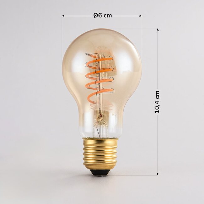 Filamentti-LED-lamppu himmennettävä 4 wattia, meripihka spiraali 60 mm