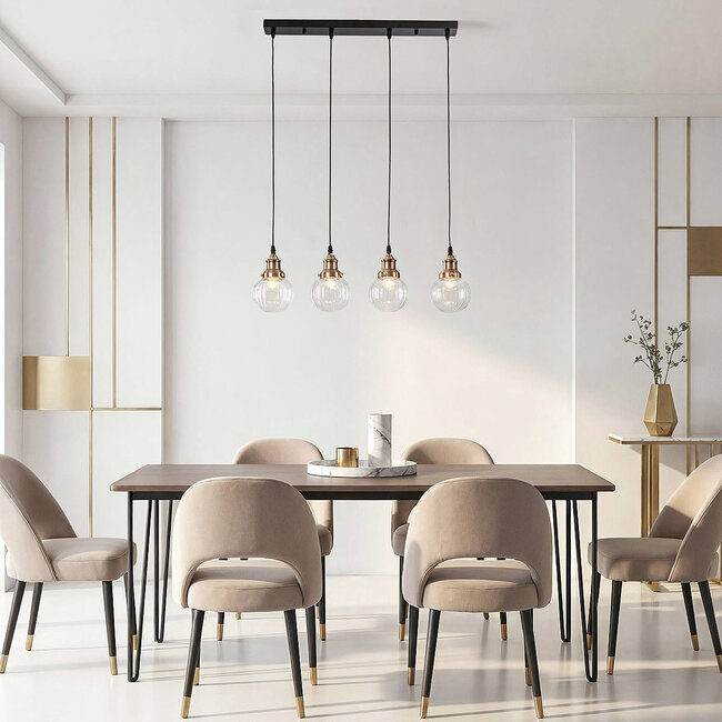 4-lamppuinen art deco -riippuvalaisin Bologna – kirkas lasi