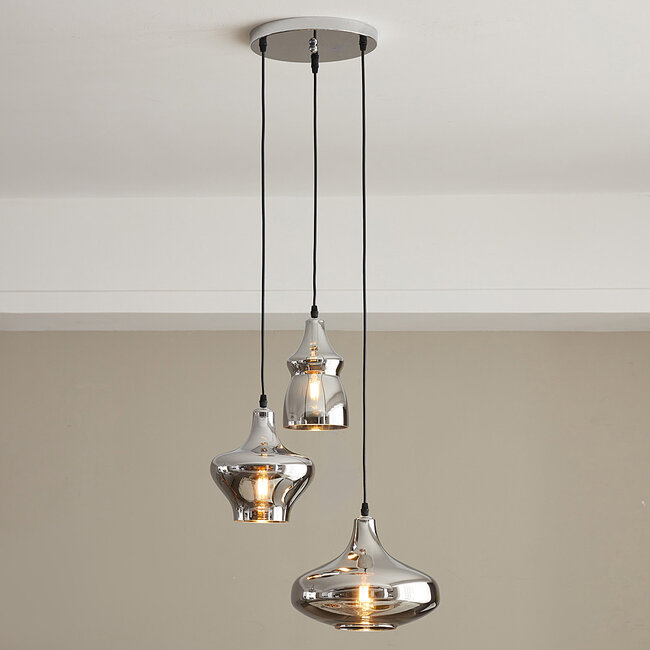 Design-riippuvalaisin Bari, 3-lamppuinen, kromilasi