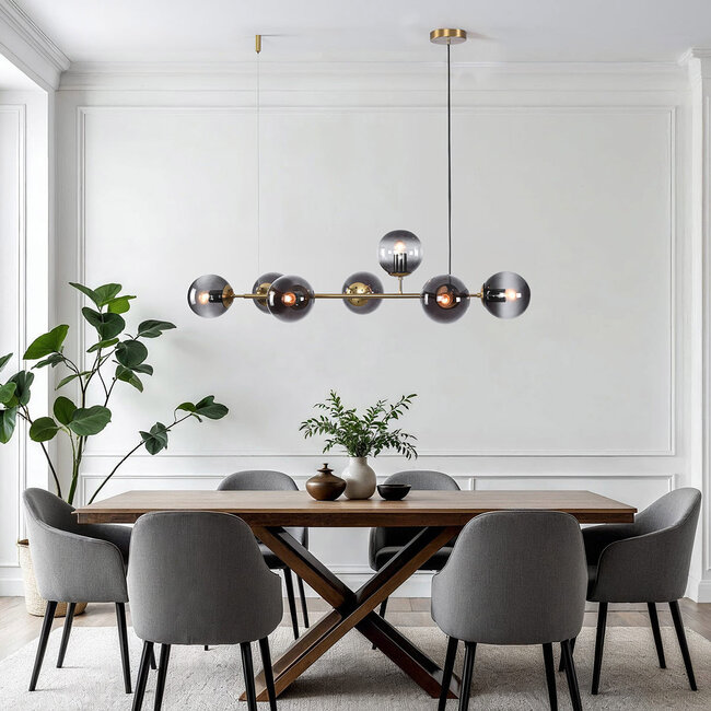 Design-riippuvalaisin Sette lasipalloilla savulasista