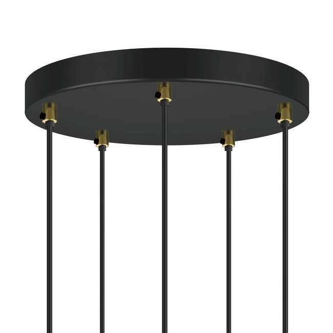 5-lamppuinen design-riippuvalaisin Baton – mattamusta, hiekankulta ja meripihka