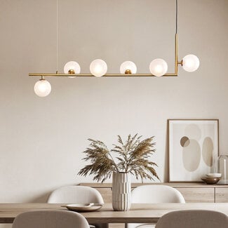 6-lamppuinen design-riippuvalaisin Marcus, L-muoto – maitolasi