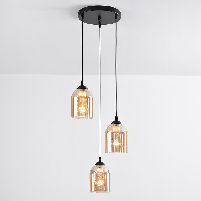 Riippuvalaisin 3-valoinen meripihkanvärisellä lasilla - Kensi