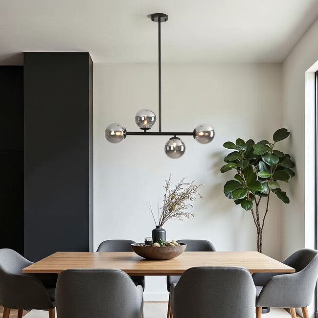 Design-kattovalaisin musta savulasilla, 4-lamppuinen - Asun