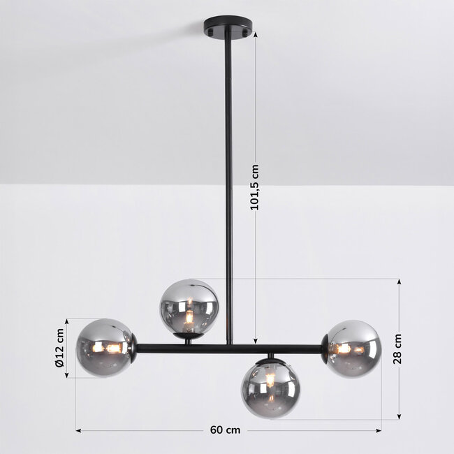 Design-kattovalaisin musta savulasilla, 4-lamppuinen - Asun