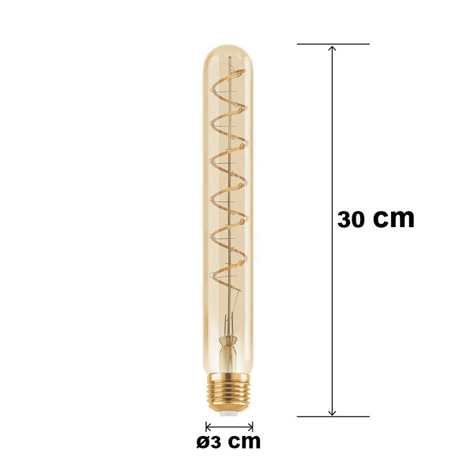 E27 himmennettävä meripihkanvärinen putkilamppu spiraalilla 30 cm, 4W, 1600K