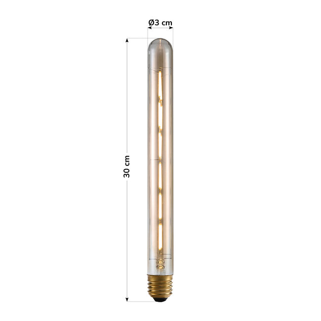 E27-putkilamppu LED himmennettävä, meripihka 6 wattia 30 cm (2200 K)
