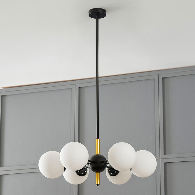 Design-riippuvalaisin Callie musta maitolasilla, 6-lamppuinen