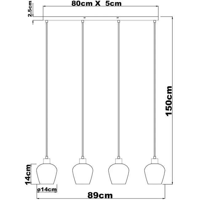 4-valaisin riippuvalaisin meripihkanvärisellä lasilla - Sanford
