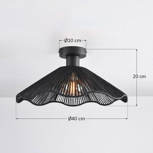 Boho-chic kattovalaisin Carta musta köydellä Ø40 cm