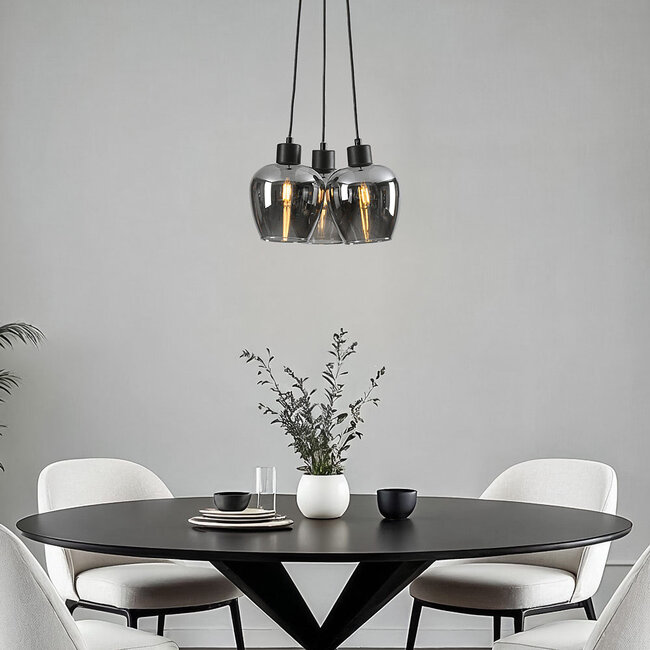 Design musta riippuvalaisin Ventura savulasilla, 3-valoinen