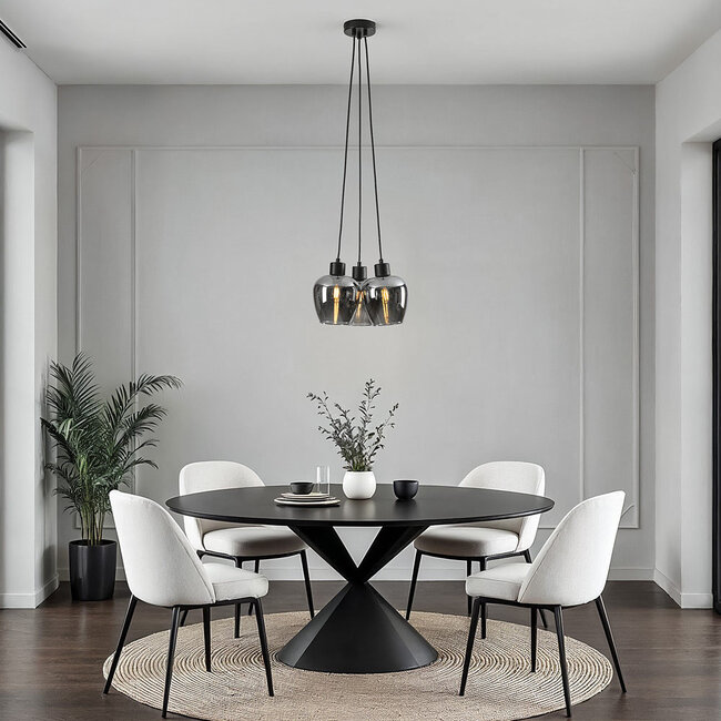 Design musta riippuvalaisin Ventura savulasilla, 3-valoinen