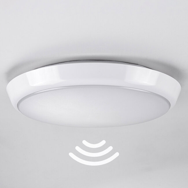 Plafonnière wit Ø25,5 cm met noodunit, sensor en CCT switch 3000/4000/6000K