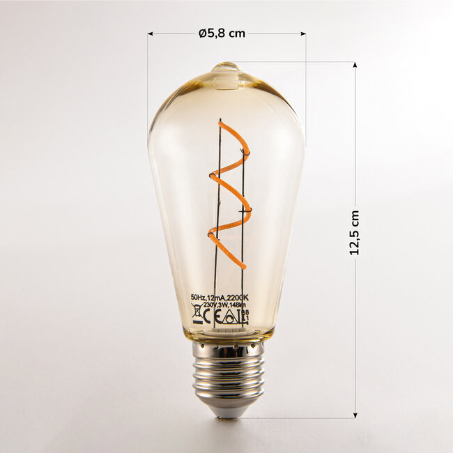 Filamenttilamppu LED himmennettävä 3 wattia, meripihka 60 mm (2200 K)
